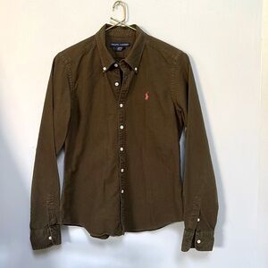 Ralph Lauren Oxford Button Down Long Sleeve Olive Green Size 8 Cotton